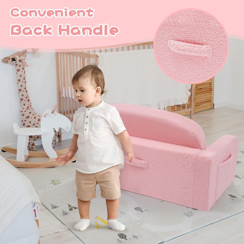 Foryoomi Extra Wide Kids Couch, 2-in-1 Soft Toddler Couch with Blanket, Comfy Toddler Chair, Convertible Sofa with Cute Colorful Rainbow Design, Pink - Image 5